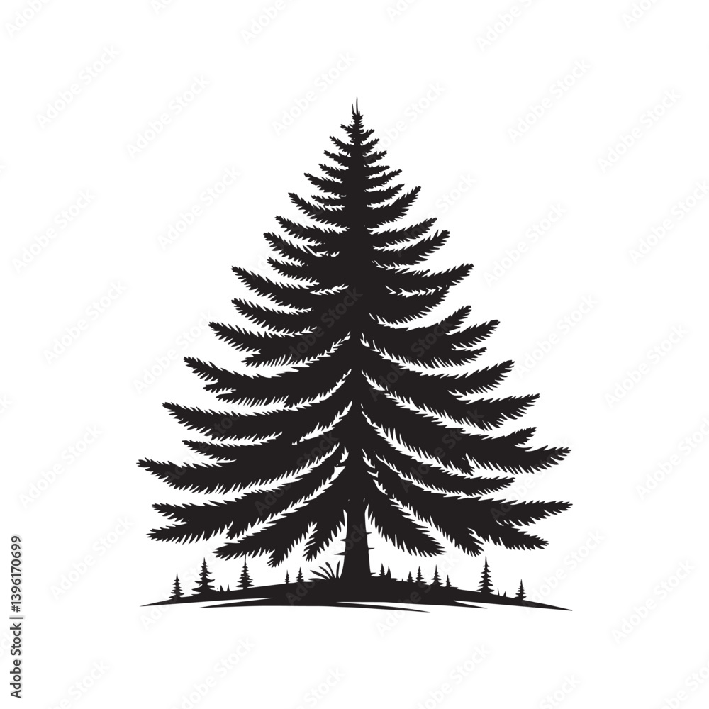 Obraz premium Spruce Tree Vector Silhouette, Elegant Evergreen Tree Outline, Nature-Inspired Clipart for Wall Art, Logos, Stickers, Apparel, Digital Prints, Crafts, Posters, and Home Decor.