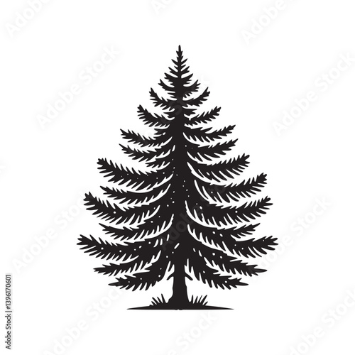 Spruce Tree Vector Silhouette, Elegant Evergreen Tree Outline, Nature-Inspired Clipart for Wall Art, Logos, Stickers, Apparel, Digital Prints, Crafts, Posters, and Home Decor.