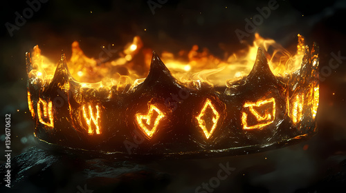 A crown adorned with glowing golden runes has the power to grant the wearer immortality and eternal youth. Eternal Rune. Illustration