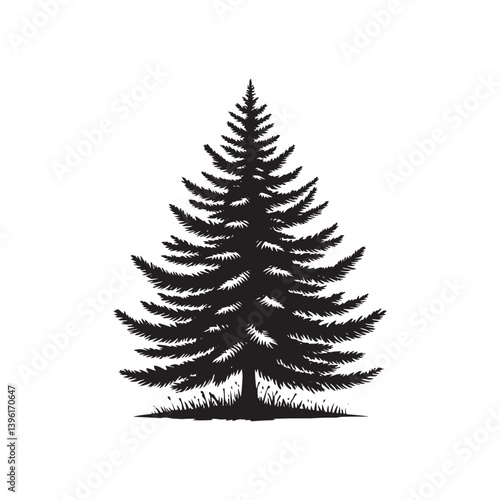 Spruce Tree Vector Silhouette, Elegant Evergreen Tree Outline, Nature-Inspired Clipart for Wall Art, Logos, Stickers, Apparel, Digital Prints, Crafts, Posters, and Home Decor.
