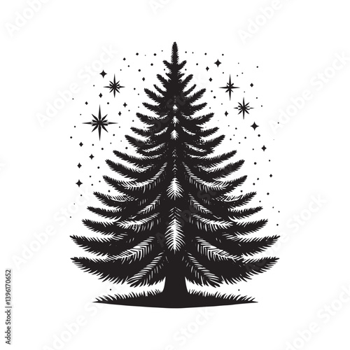 Spruce Tree Vector Silhouette, Elegant Evergreen Tree Outline, Nature-Inspired Clipart for Wall Art, Logos, Stickers, Apparel, Digital Prints, Crafts, Posters, and Home Decor.