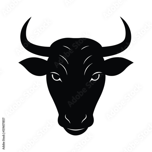 Bull Head Silhouette on White Background