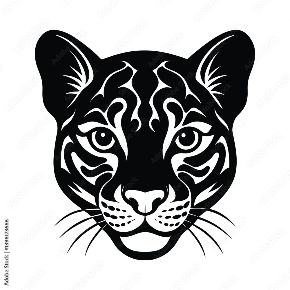 Clouded Leopard Head Silhouette on White Background Clouded Leopard Head Silhouette on White Background
