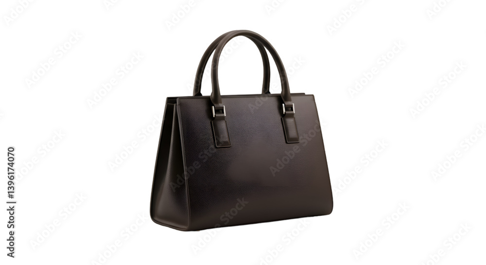 An elegant dark brown leather handbag, perfect for the modern professional woman, showcasing a sophisticated textured finish against a clean white background. An elegant dark brown leather handbag, perfect for the modern professional woman, showcasing a sophisticated textured finish against a clean white background.