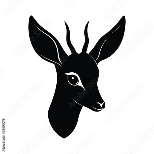 Dik Dik Head Silhouette on White Background