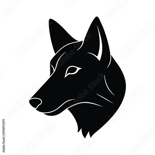 Dingo Head Silhouette on White Background