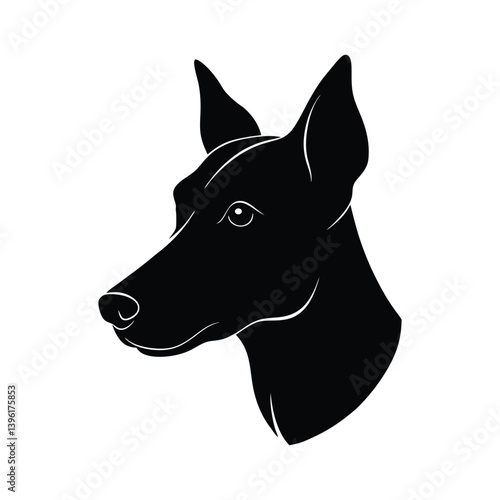 Domestic Dog Head Silhouette on White Background