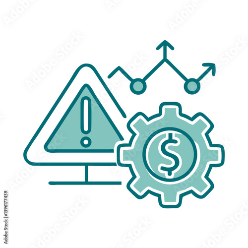Risk Management Icon with Warning and Financial Graph Elements  