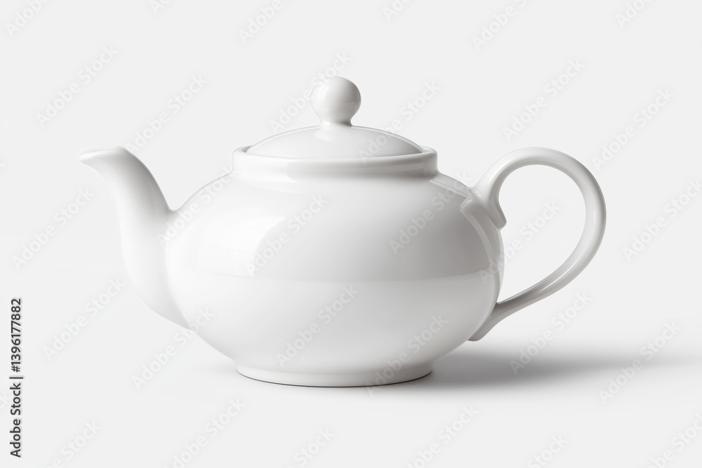 Elegant white ceramic teapot in bright front view on isolated white background, perfect for tranquil tea moments Elegant white ceramic teapot in bright front view on isolated white background, perfect for tranquil tea moments
