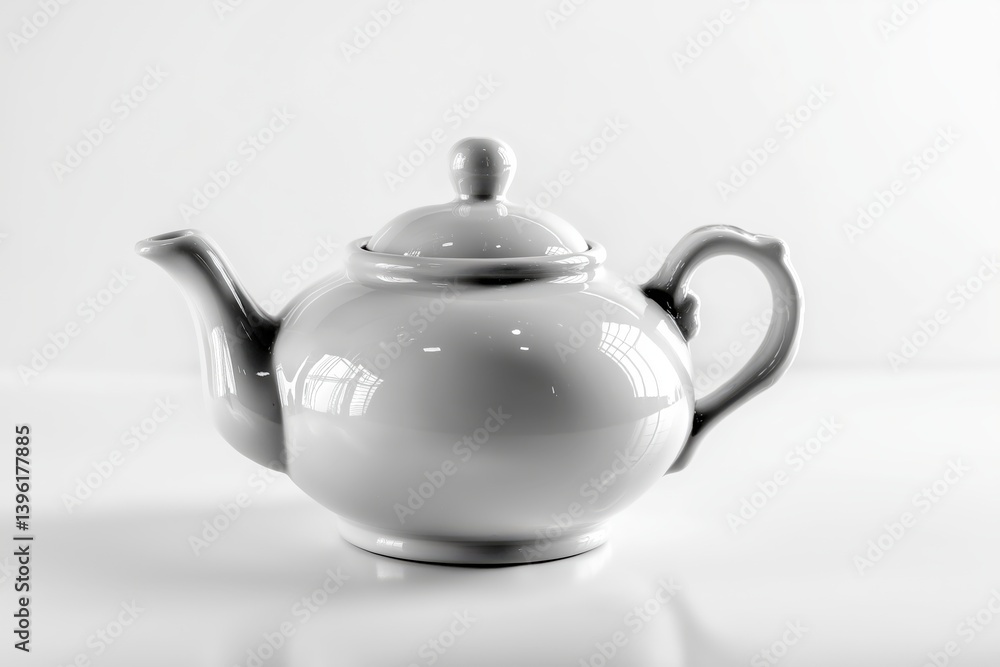 Elegant white ceramic teapot in front view, perfect for tea lovers and serene moments Elegant white ceramic teapot in front view, perfect for tea lovers and serene moments