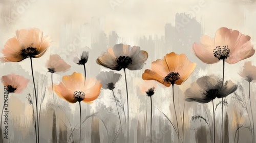Ethereal Bloom's Whisper: A Symphony of Pastel Poppies on a Textured Canvas, Where Soft Hues Dance in Painterly Dreams