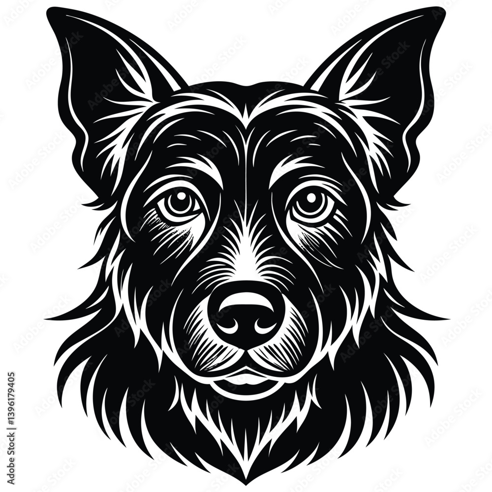 Obraz premium Black and white dog portrait head illustration