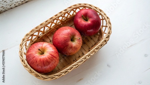 Minimalist Basket of Apples on White