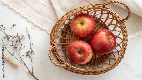 Red Apples in Wicker Basket – Top View