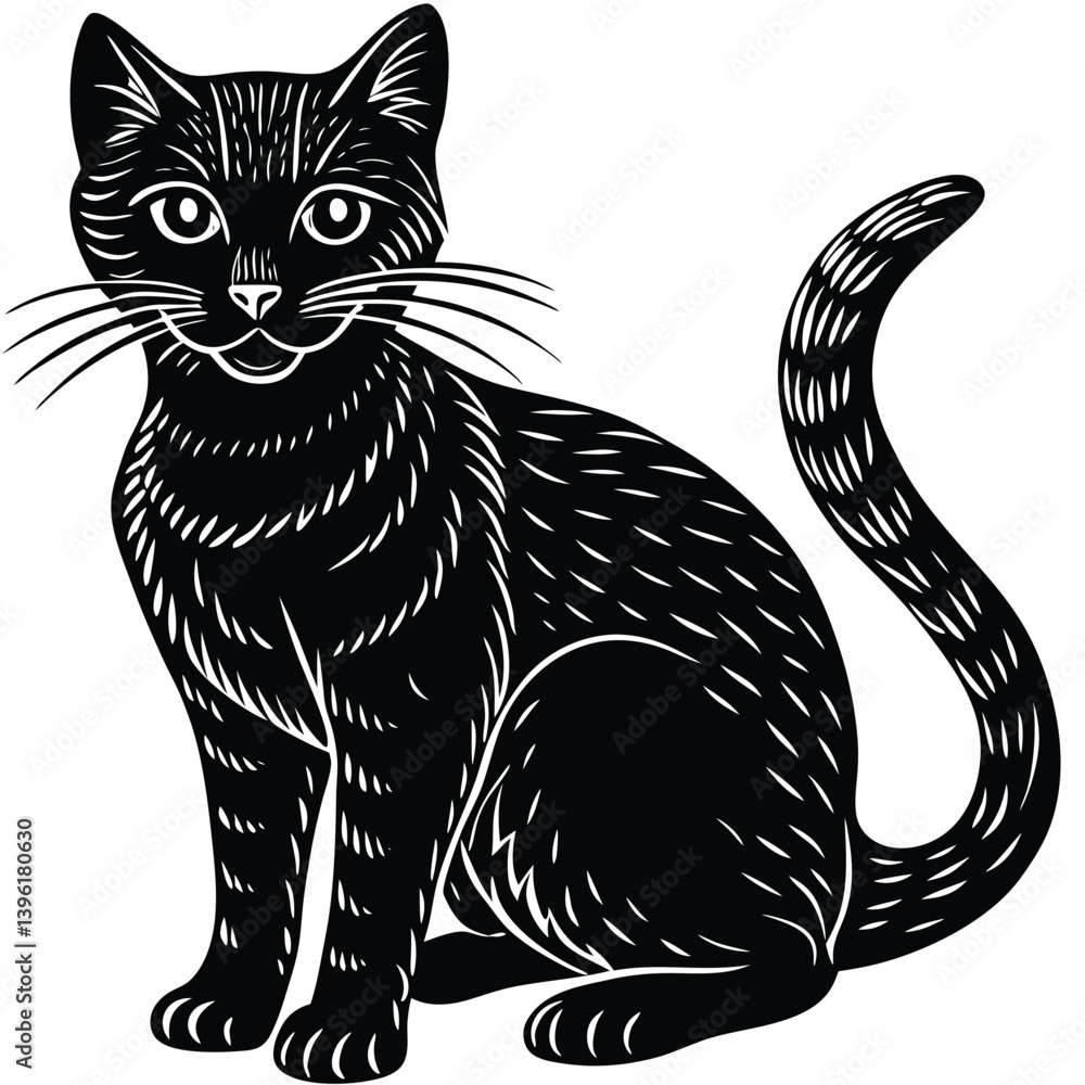 Fototapeta premium A cute black and white cat vector illustration depicts a feline pet silhouette