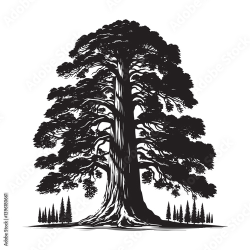 Redwood Tree Vector Silhouette, Majestic Evergreen Tree Outline, Nature-Inspired Clipart for Wall Art, Logos, Stickers, Apparel, Digital Prints, Crafts, Posters, and Home Decor.