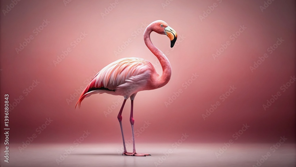 Fototapeta premium Minimalist Pink Flamingo on Pink Background - Elegant Bird Photography