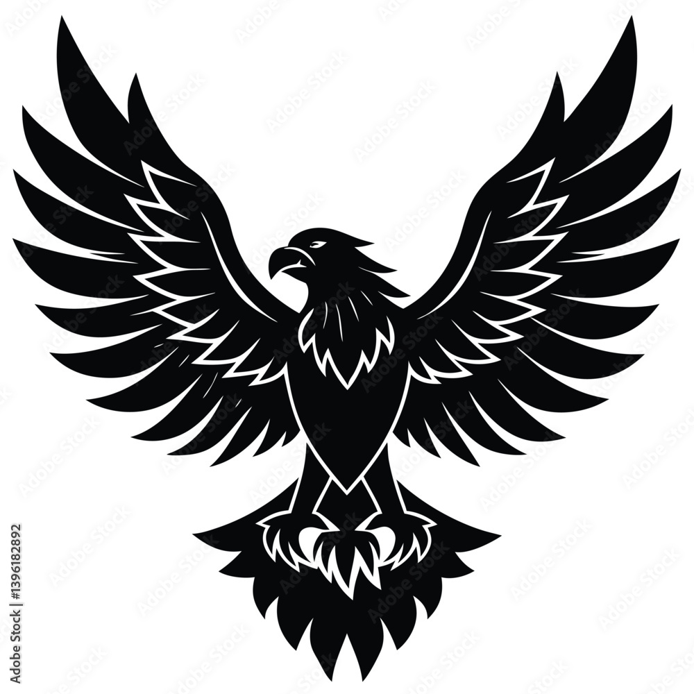 Obraz premium Black eagle silhouette vector illustration features tribal wing design