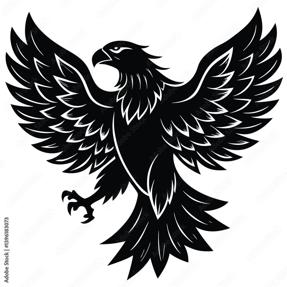 Fototapeta premium Black eagle silhouette vector illustration features tribal wing design