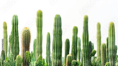 Desert cactus row against white background
