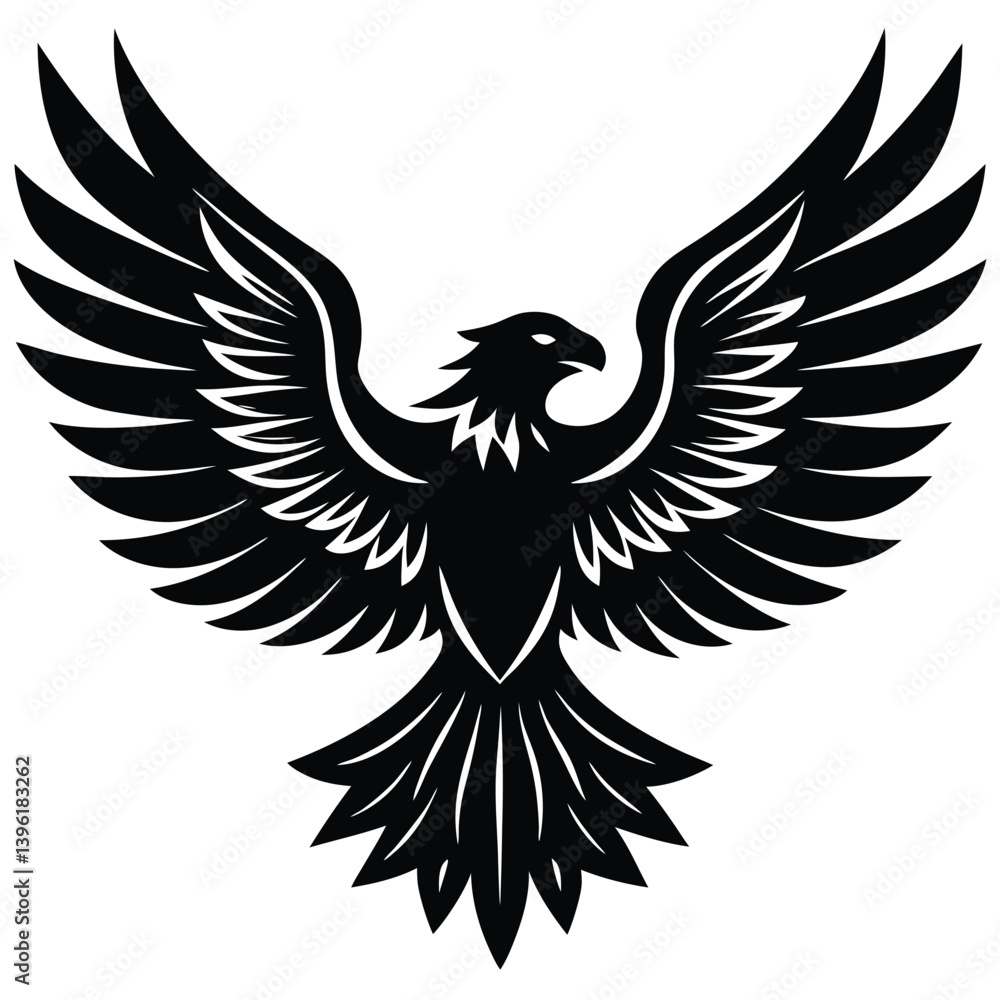 Obraz premium Black eagle silhouette vector illustration features tribal wing design