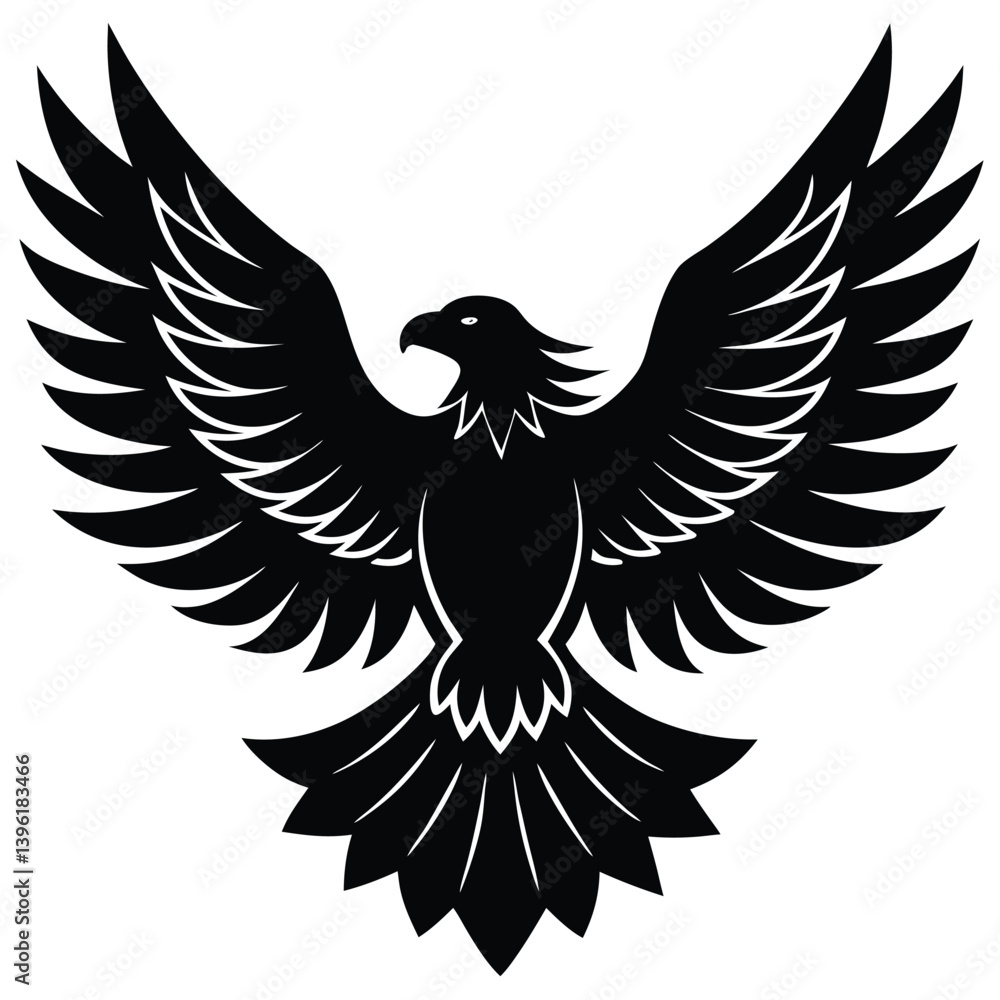 Fototapeta premium Black eagle silhouette vector illustration features tribal wing design