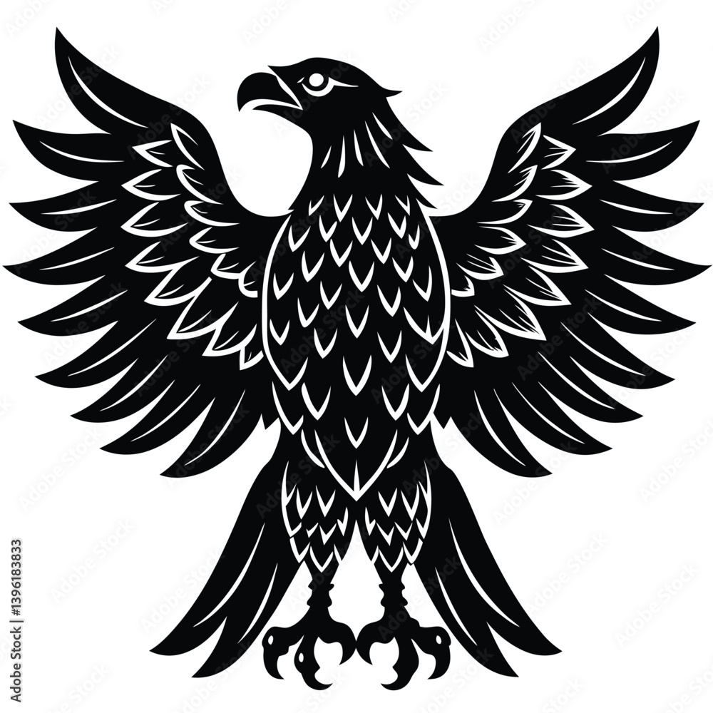 Obraz premium Black eagle silhouette vector illustration features tribal wing design