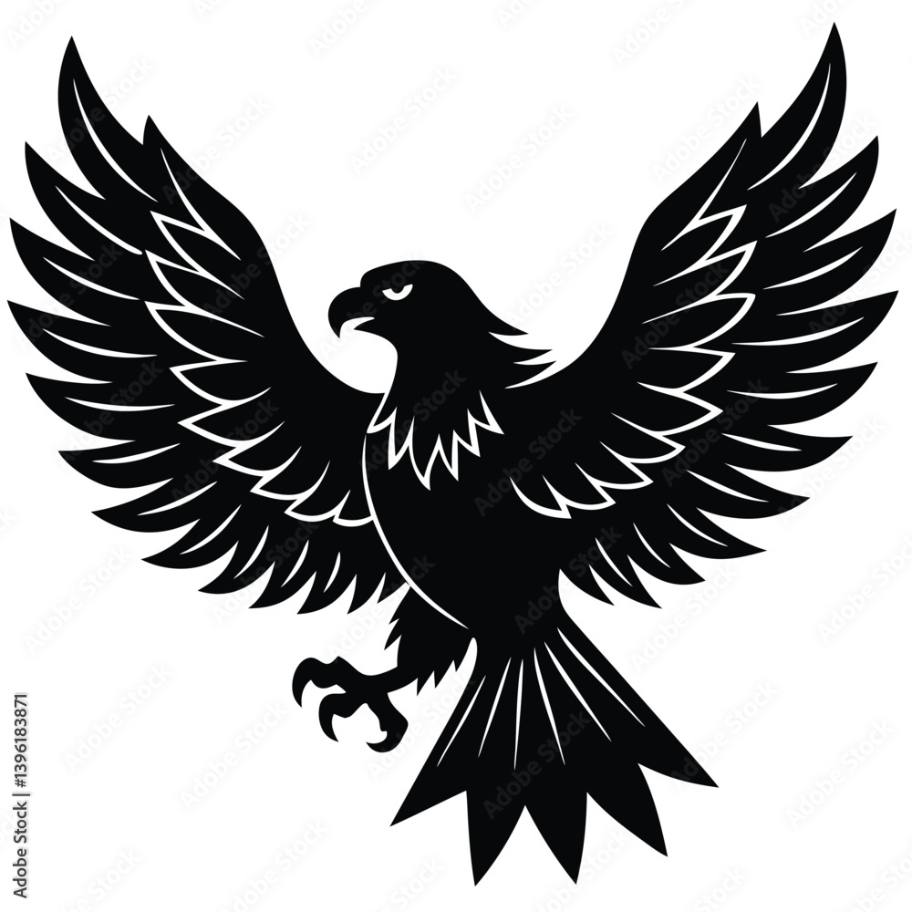Fototapeta premium Black eagle silhouette vector illustration features tribal wing design