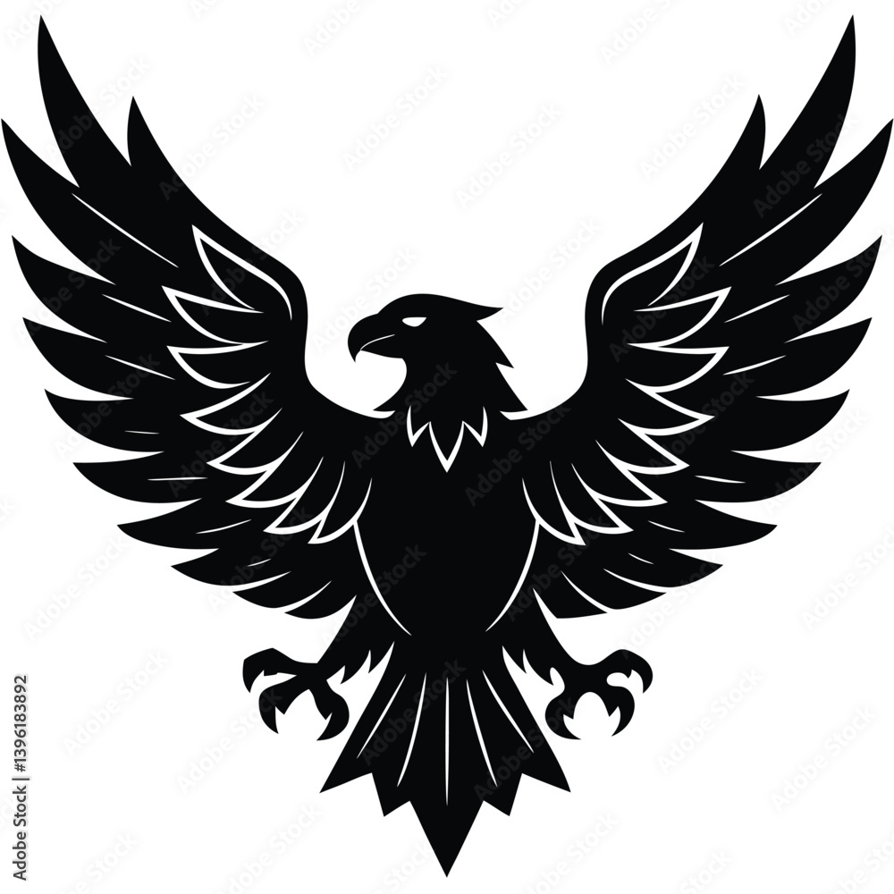 Fototapeta premium Black eagle silhouette vector illustration features tribal wing design