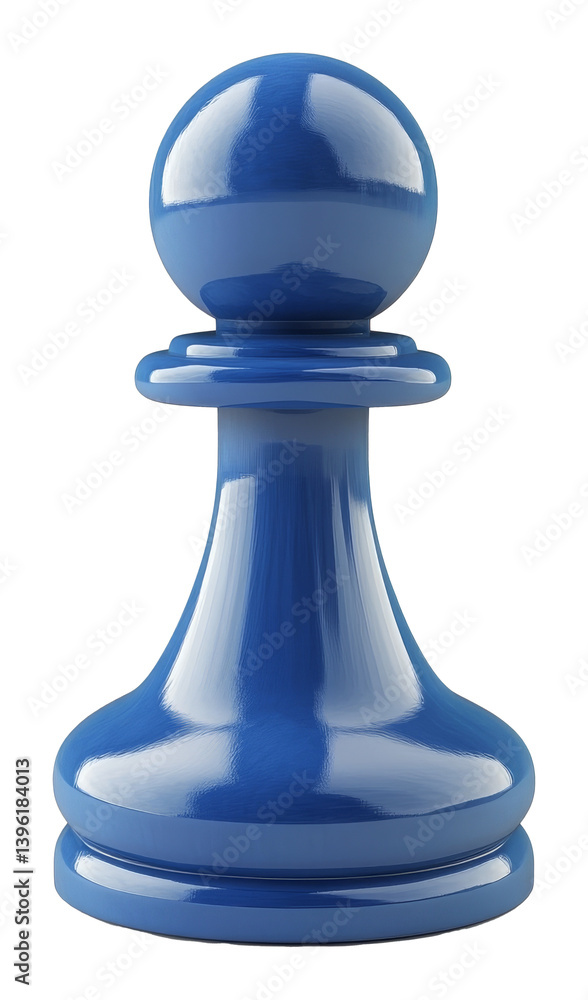 Glossy blue chess pawn standing isolated on a transparent background, 3d rendering Glossy blue chess pawn standing isolated on a transparent background, 3d rendering