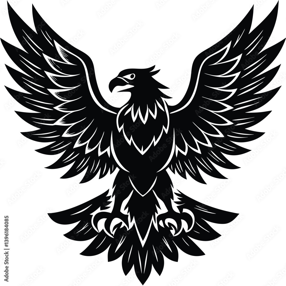 Fototapeta premium Black eagle silhouette vector illustration features tribal wing design