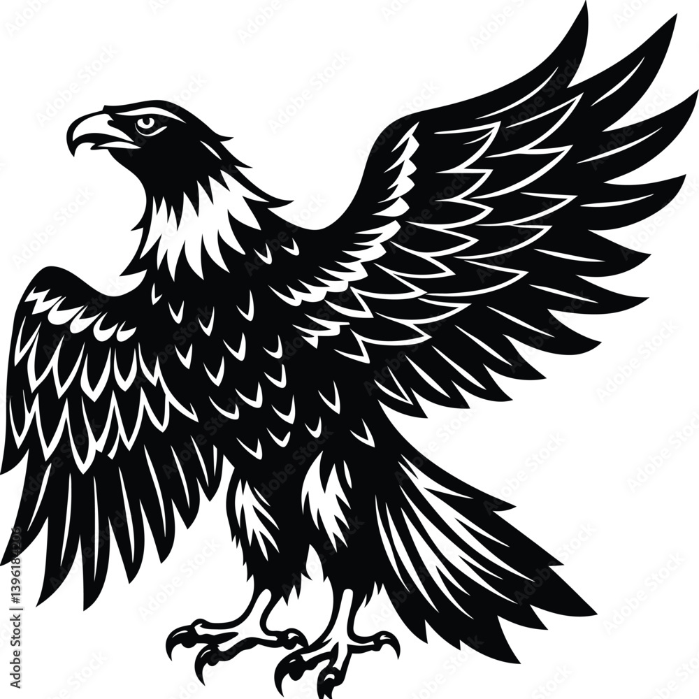 Fototapeta premium Black eagle silhouette vector illustration features tribal wing design