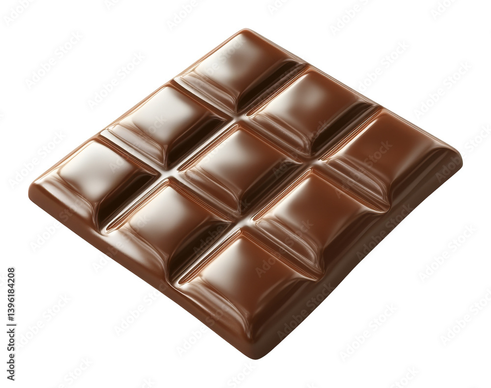 Fototapeta premium Smooth milk chocolate bar shown at an angle, isolated on transparent background