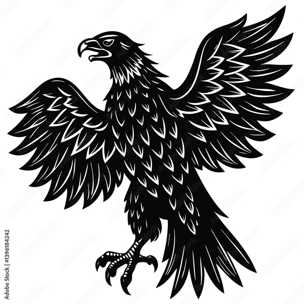 Obraz premium Black eagle silhouette vector illustration features tribal wing design
