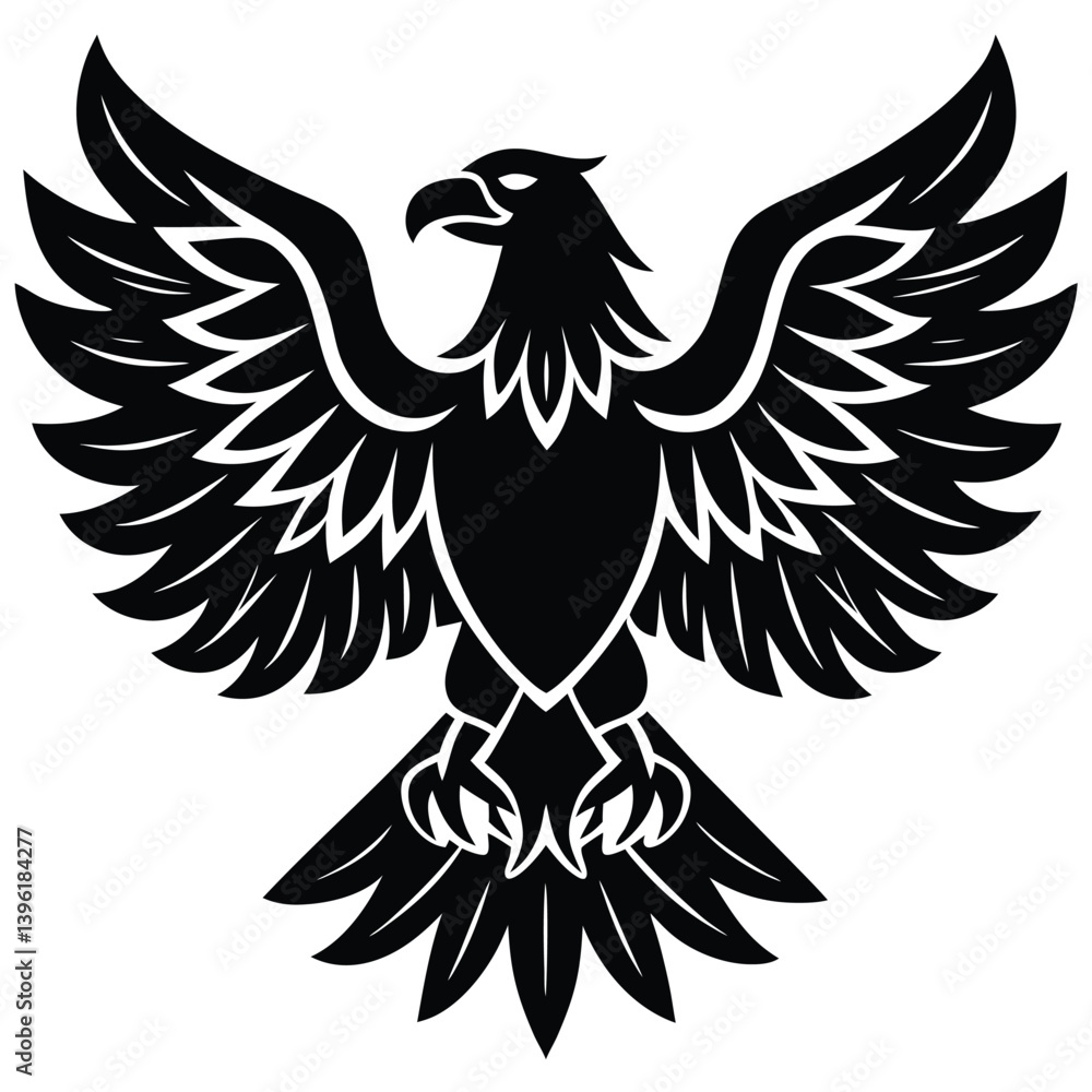 Fototapeta premium Black eagle silhouette vector illustration features tribal wing design