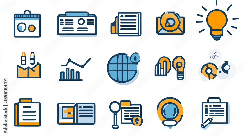 Business strategy planning icons set for data analytics and market research and financial report analysis Business strategy planning icons set for data analytics and market research and financial report analysis