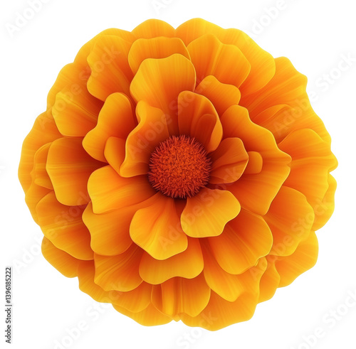 Fototapeta Naklejka Na Ścianę i Meble -  Close-up of vibrant orange marigold flower isolated on transparent background, 3d art