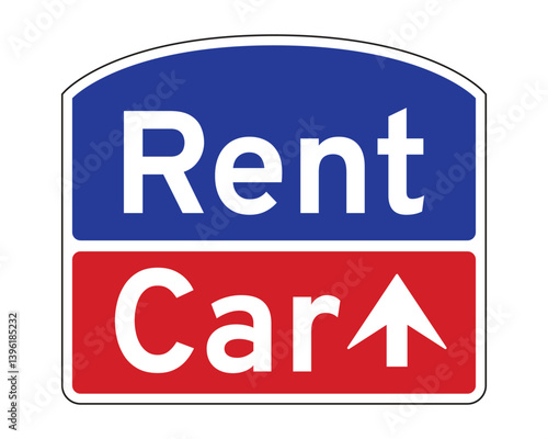 Bold Car Rental Directional Sign – Blue and Red Background with White Text and Arrow – High Quality Vectorial Stock Image