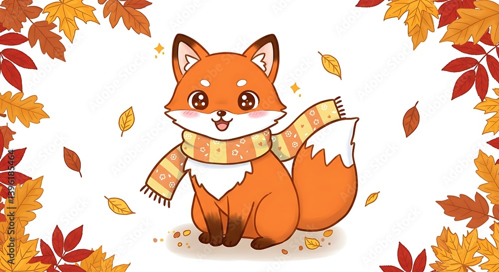 Fototapeta premium Fox with Autumn Leaves