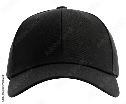 Black baseball cap isolated on a transparent background with a classic design