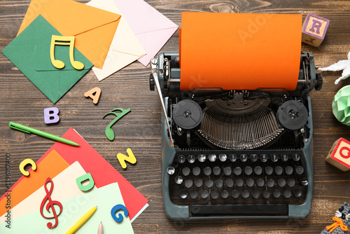 Vintage typewriter with ora...