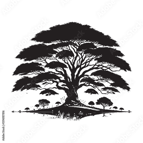Poplar Tree Vector Silhouette, Elegant Tree Outline, Nature-Inspired Clipart for Wall Art, Logos, Stickers, Apparel, Digital Prints, Crafts, Posters, and Home Decor.