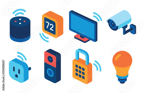 Smart home devices icons set: 3d style with security, automation, and connectivity features