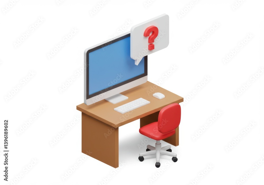 Computer workstation with question mark speech bubble icon Computer workstation with question mark speech bubble icon