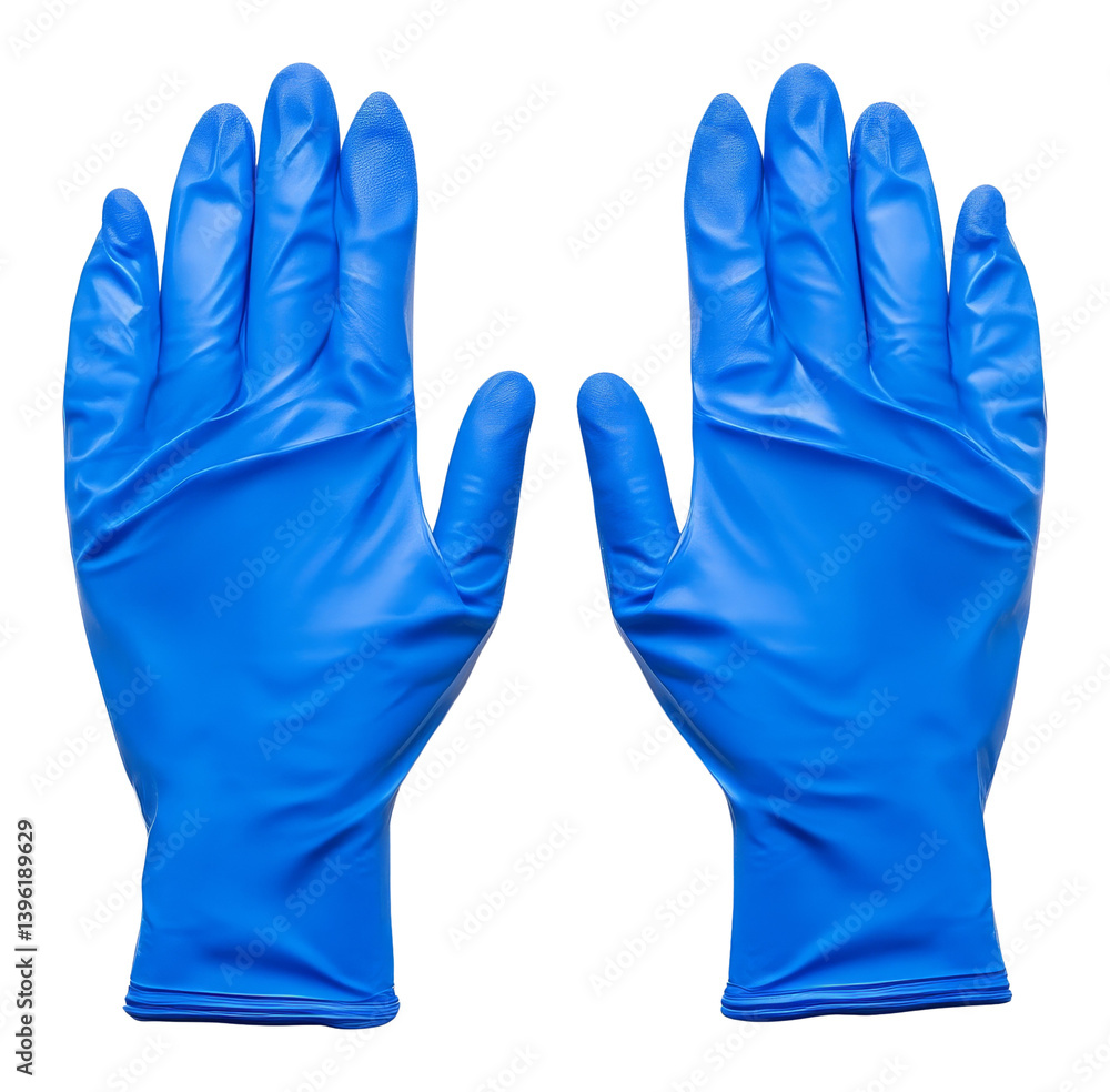 Obraz premium Blue latex gloves on transparent background shown palm side up