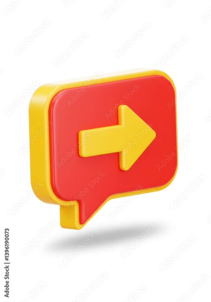 A red and yellow speech bubble with an arrow pointing right A red and yellow speech bubble with an arrow pointing right