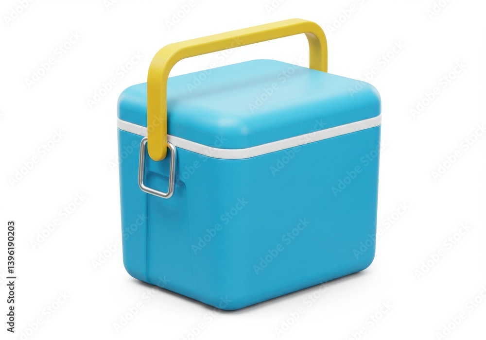 Blue cooler with yellow handle isolated on white background Blue cooler with yellow handle isolated on white background
