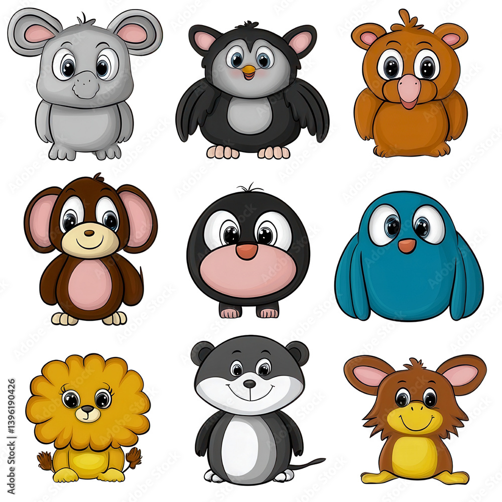 Obraz premium Adorable collection of cute animals including kittens, puppies, bunnies, and more in a lively natural setting, isolated a transparent background.