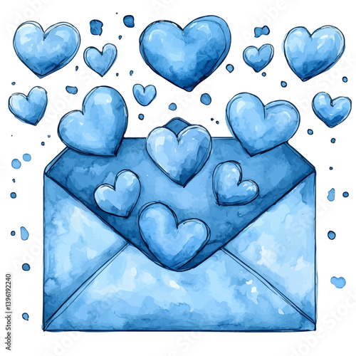 Love letter with envelope, watercolor illustration, isolated on a white background.

