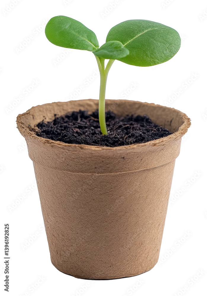 Biodegradable seedling pot with sprout on a transparent background Biodegradable seedling pot with sprout on a transparent background